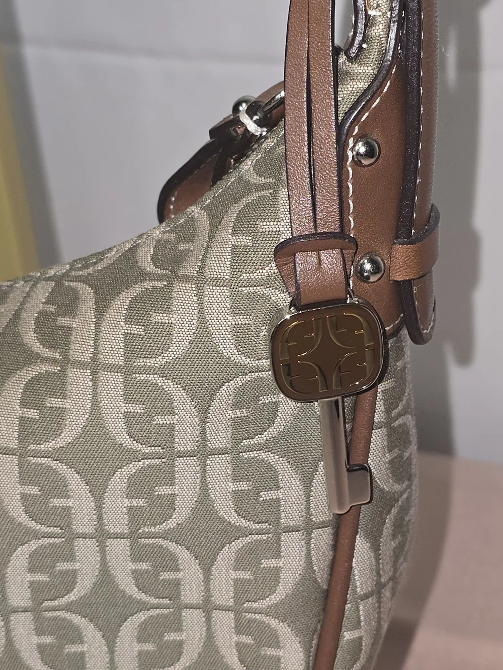 Vintage Fossil Monogram Canvas Shoulder Baguette Bag